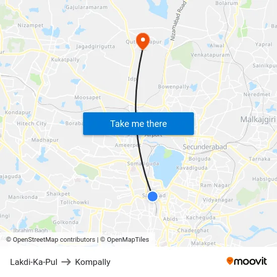 Lakdi-Ka-Pul to Kompally map
