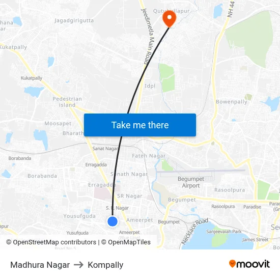 Madhura Nagar to Kompally map