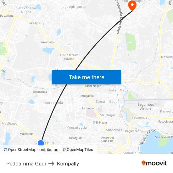 Peddamma Gudi to Kompally map
