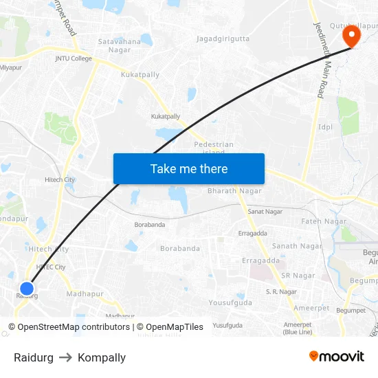 Raidurg to Kompally map