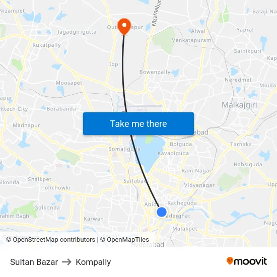 Sultan Bazar to Kompally map