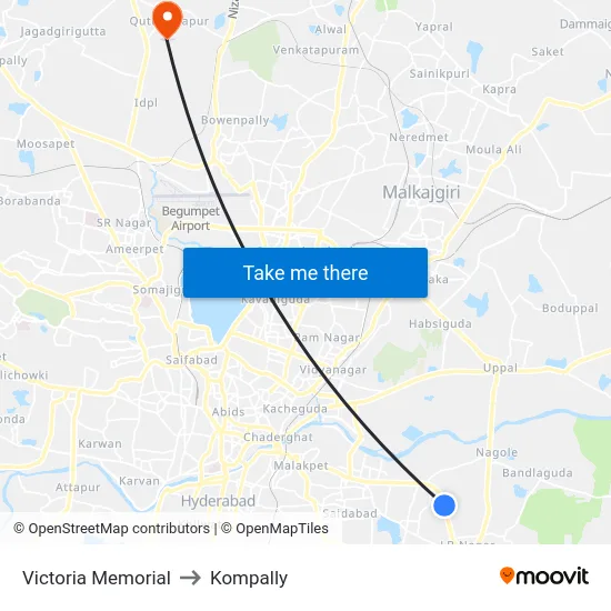 Victoria Memorial to Kompally map