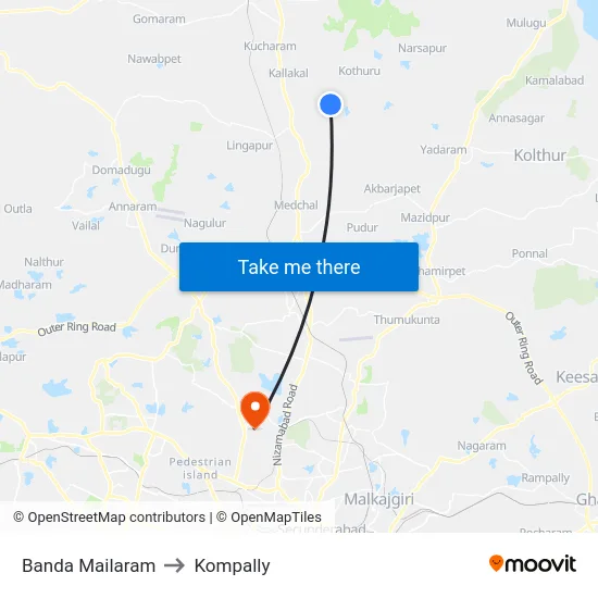 Banda Mailaram to Kompally map