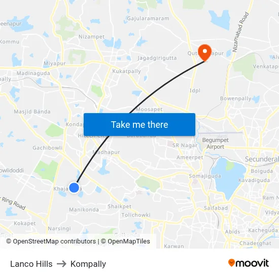 Lanco Hills to Kompally map