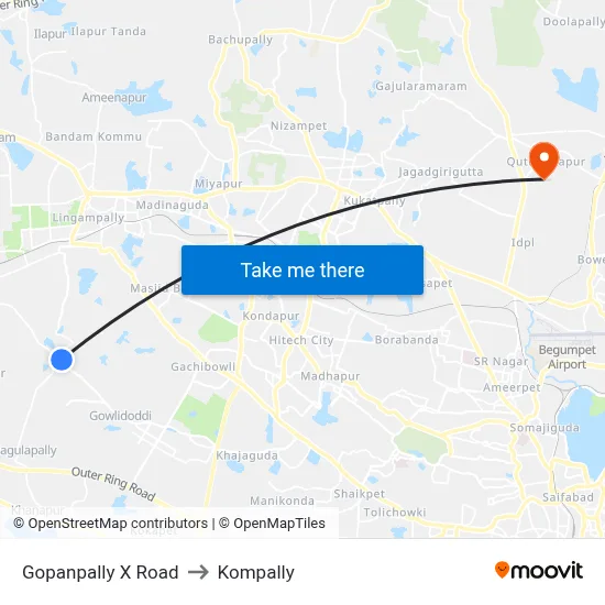 Gopanpally X Road to Kompally map
