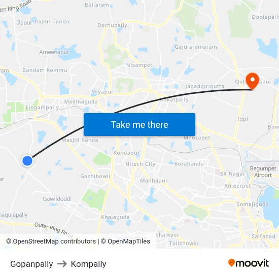Gopanpally to Kompally map
