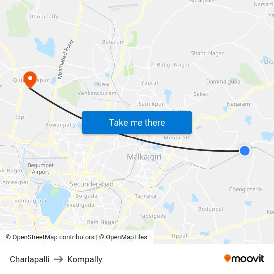 Charlapalli to Kompally map