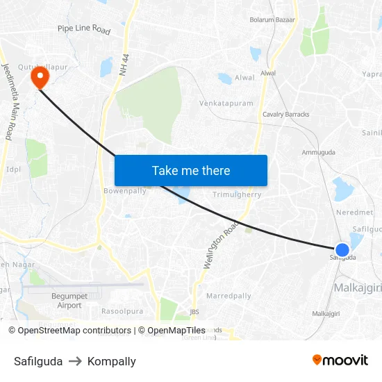 Safilguda to Kompally map