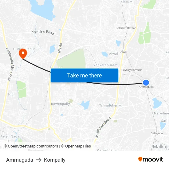 Ammuguda to Kompally map