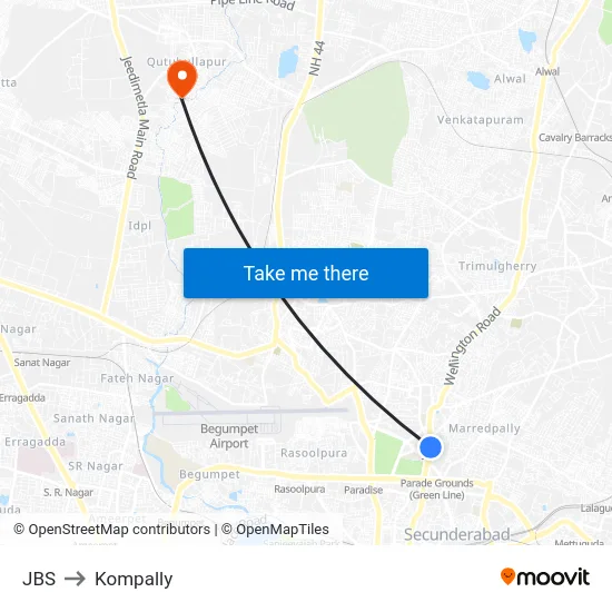 JBS to Kompally map