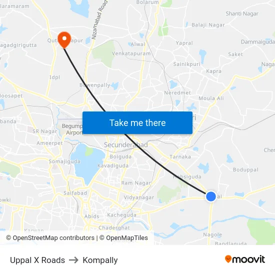 Uppal X Roads to Kompally map