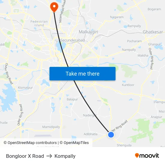 Bongloor X Road to Kompally map