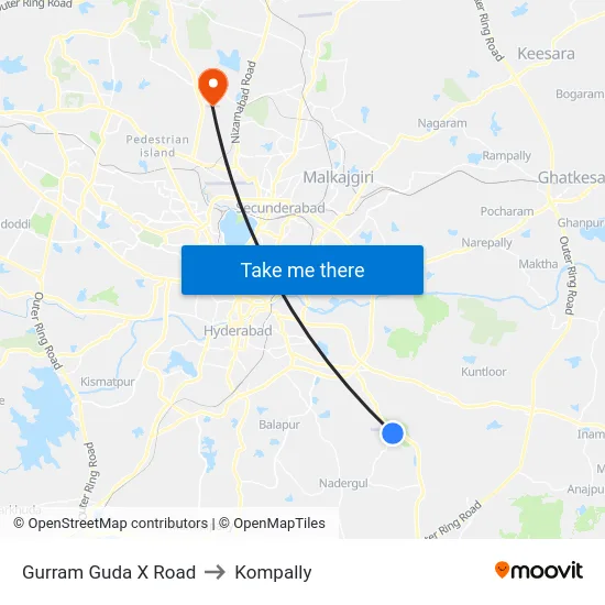 Gurram Guda X Road to Kompally map