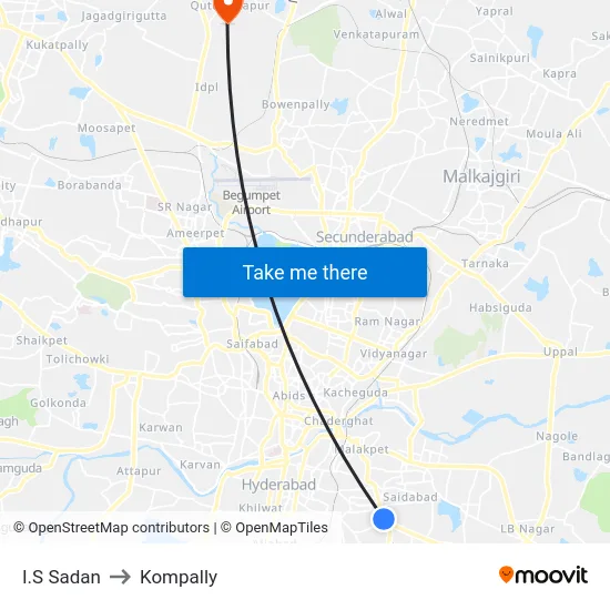 I.S Sadan to Kompally map