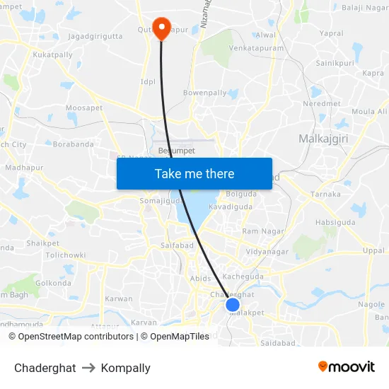 Chaderghat to Kompally map