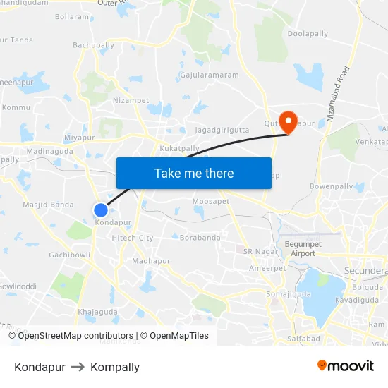 Kondapur to Kompally map