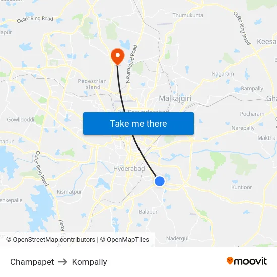 Champapet to Kompally map