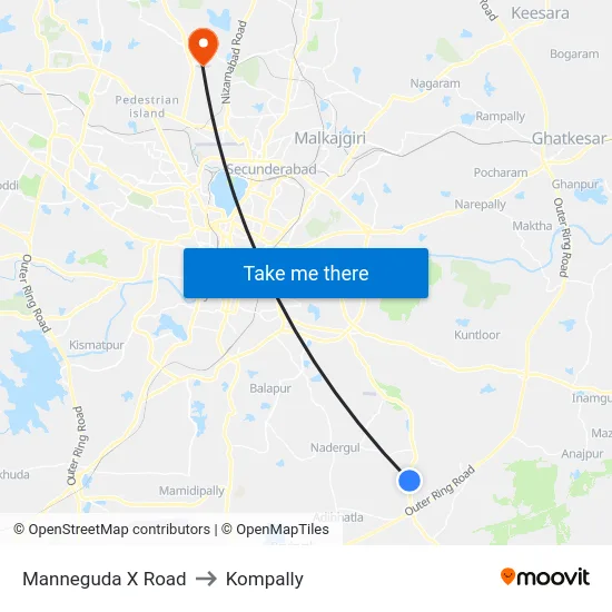 Manneguda X Road to Kompally map