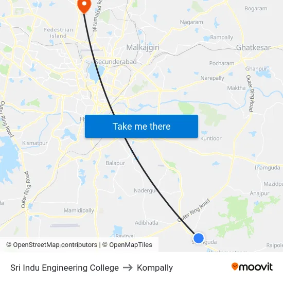 Sri Indu Engineering College to Kompally map