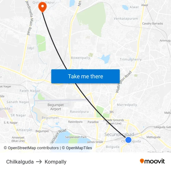 Chilkalguda to Kompally map
