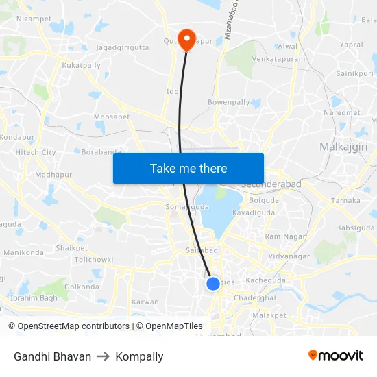 Gandhi Bhavan to Kompally map