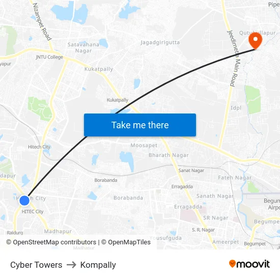 Cyber Towers to Kompally map