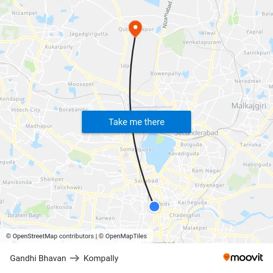 Gandhi Bhavan to Kompally map