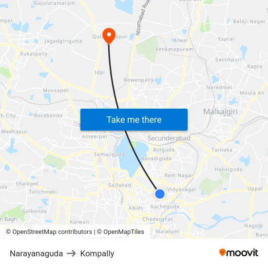 Narayanaguda to Kompally map
