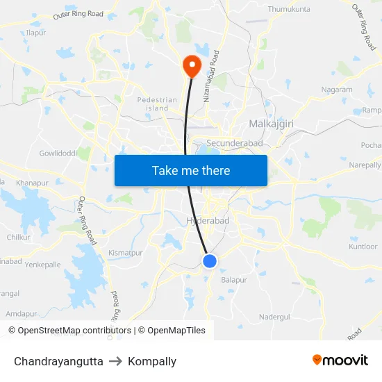 Chandrayangutta to Kompally map