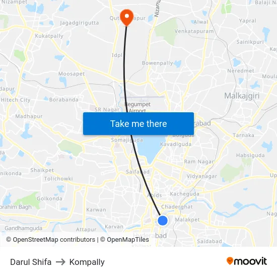 Darul Shifa to Kompally map