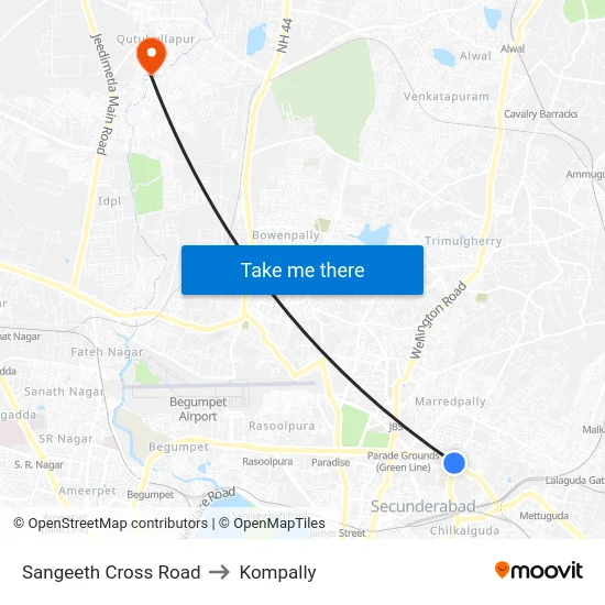 Sangeeth Cross Road to Kompally map