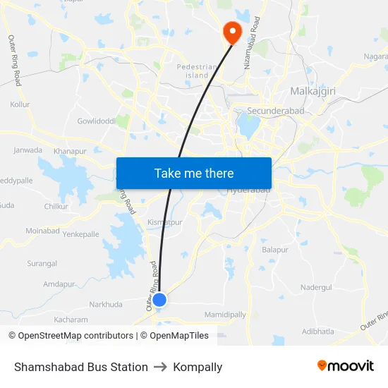 Shamshabad Bus Station to Kompally map