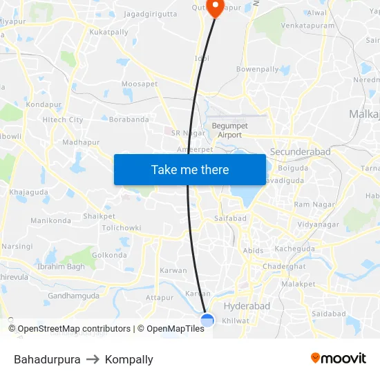 Bahadurpura to Kompally map