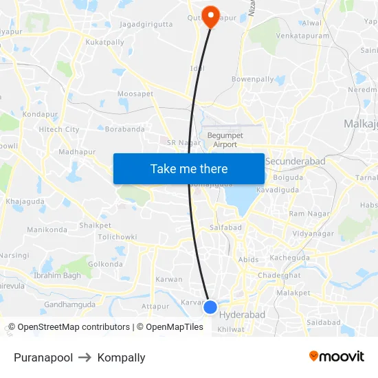 Puranapool to Kompally map