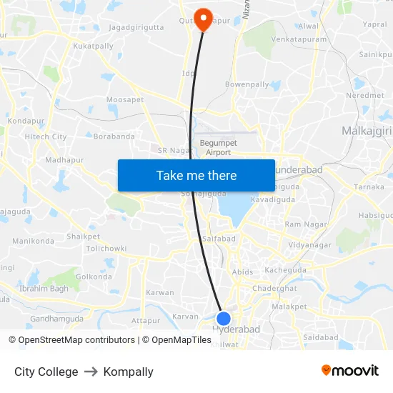 City College to Kompally map