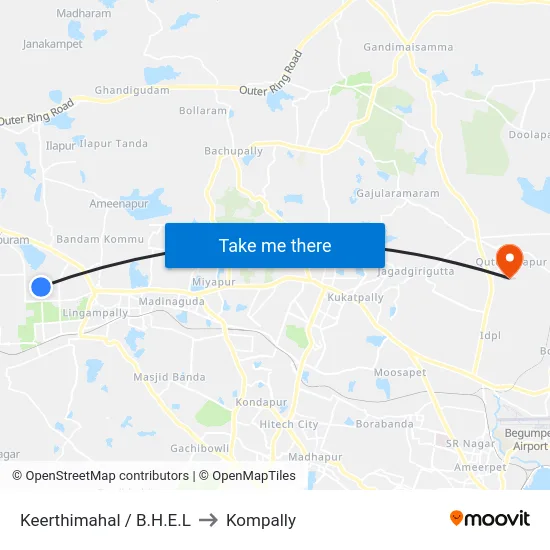 Keerthimahal / B.H.E.L to Kompally map