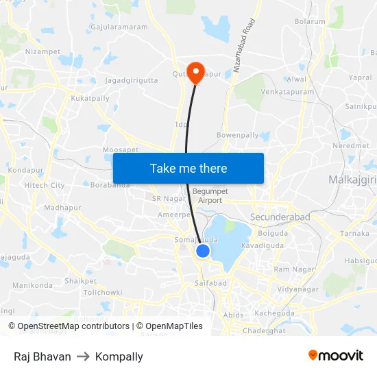 Raj Bhavan to Kompally map