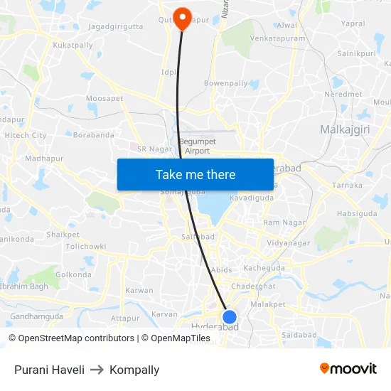Purani Haveli to Kompally map