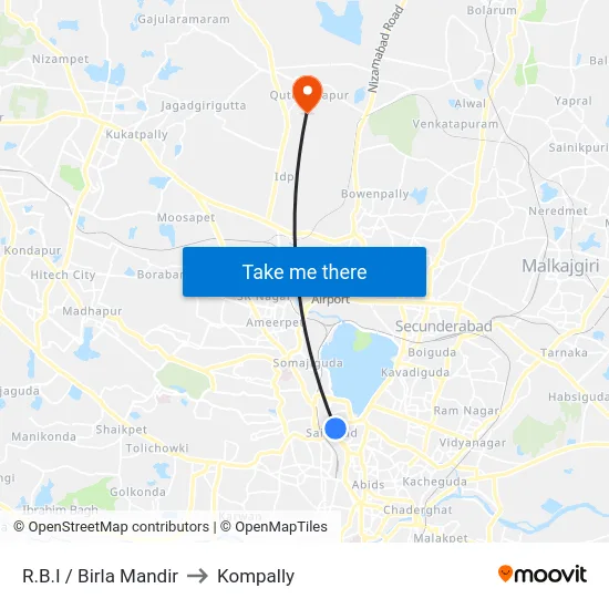 R.B.I / Birla Mandir to Kompally map