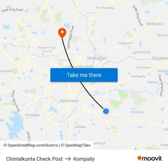 Chintalkunta Check Post to Kompally map