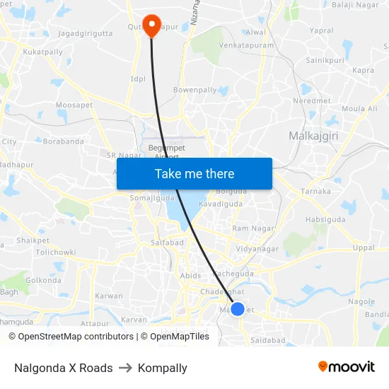Nalgonda X Roads to Kompally map