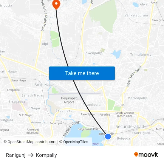 Ranigunj to Kompally map