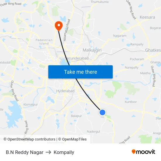 B.N Reddy Nagar to Kompally map