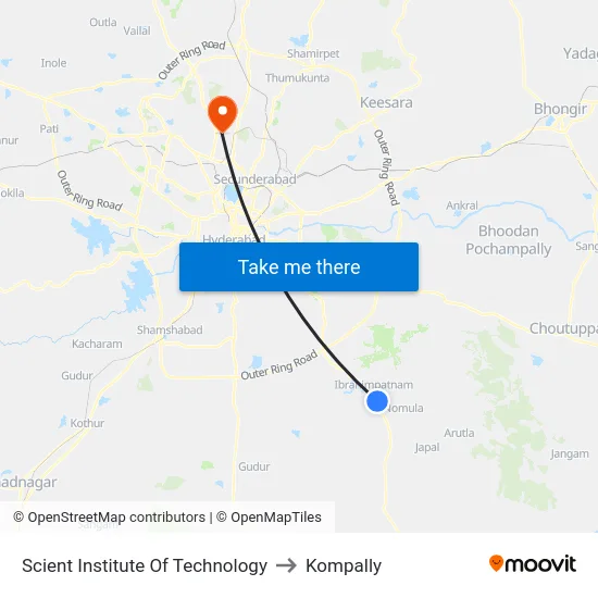Scient Institute Of Technology to Kompally map