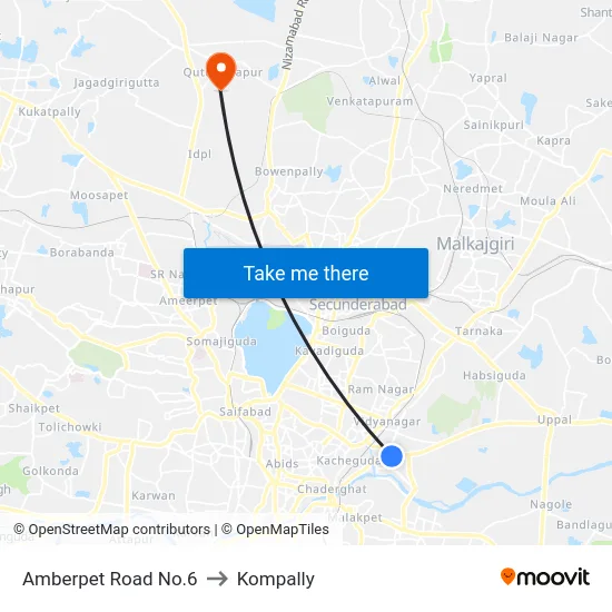 Amberpet Road No.6 to Kompally map