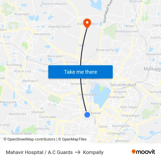 Mahavir Hospital / A.C Guards to Kompally map