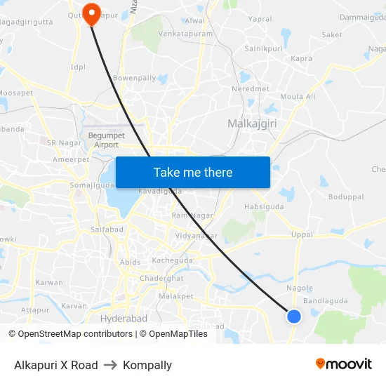 Alkapuri X Road to Kompally map