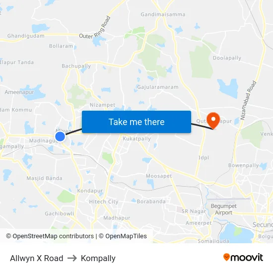 Allwyn X Road to Kompally map