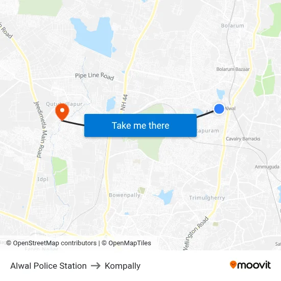 Alwal Police Station to Kompally map
