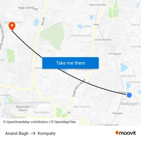 Anand Bagh to Kompally map